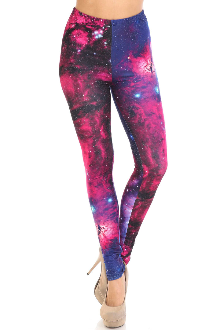 Wholesale Creamy Soft Fuchsia Galaxy Plus Size Leggings - USA Fashion