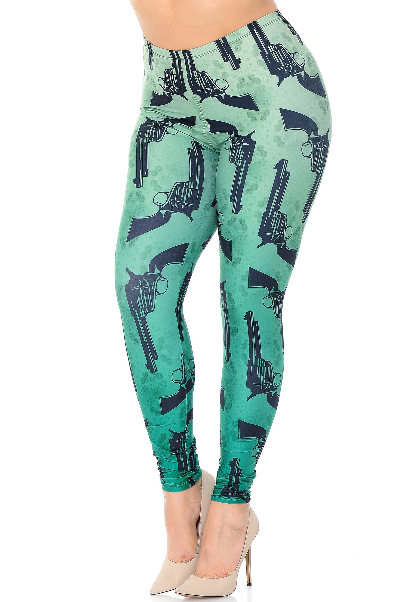 Wholesale Creamy Soft Ombre Green Guns Plus Size Leggings - USA Fashion