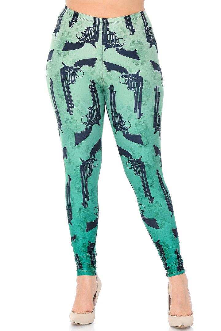 Wholesale Creamy Soft Ombre Green Guns Plus Size Leggings - USA Fashion