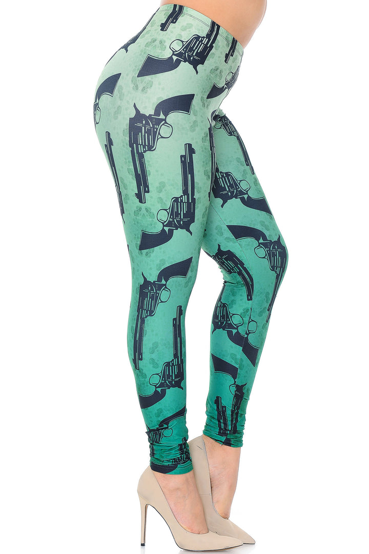 Wholesale Creamy Soft Ombre Green Guns Plus Size Leggings - USA Fashion