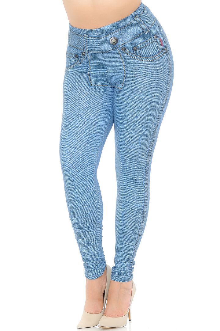 Wholesale Creamy Soft Beautiful Blue Jean Plus Size Leggings - USA Fashion