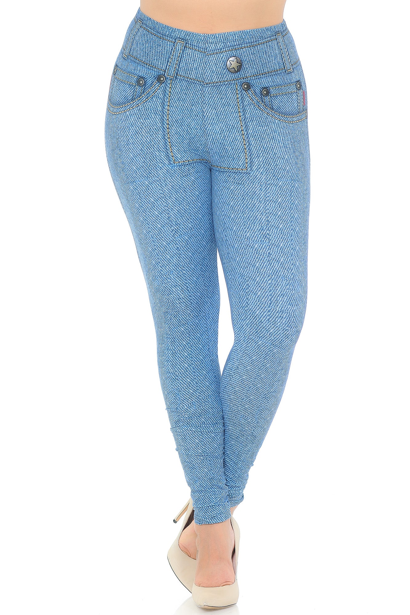 Wholesale Creamy Soft Beautiful Blue Jean Plus Size Leggings - USA Fashion