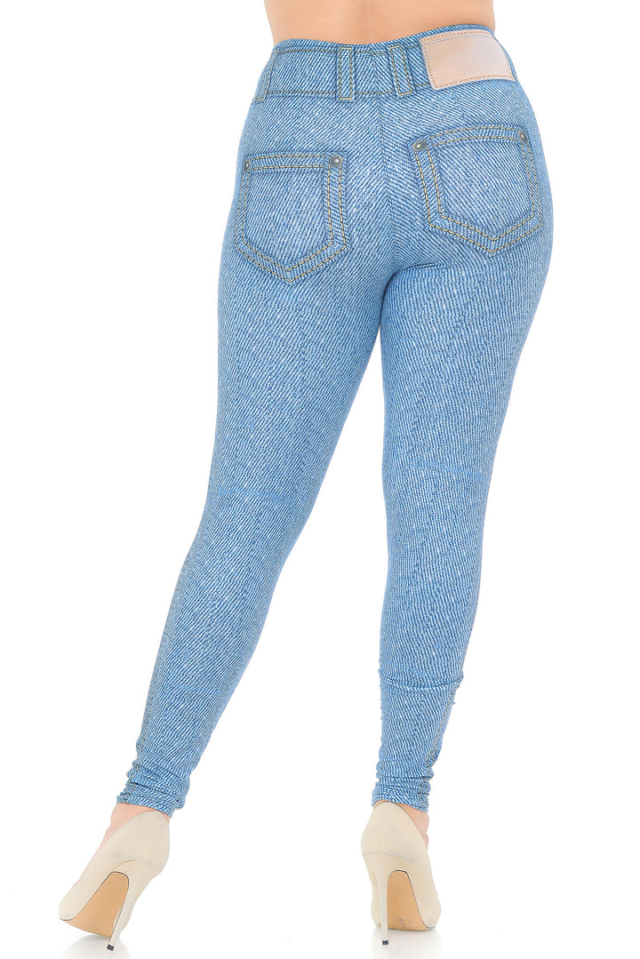 Wholesale Creamy Soft Beautiful Blue Jean Plus Size Leggings - USA Fashion
