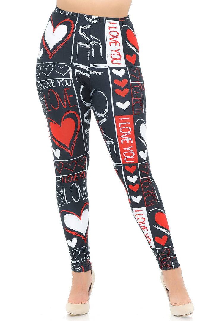 Wholesale Creamy Soft Heart and Love Plus Size Leggings - USA Fashion