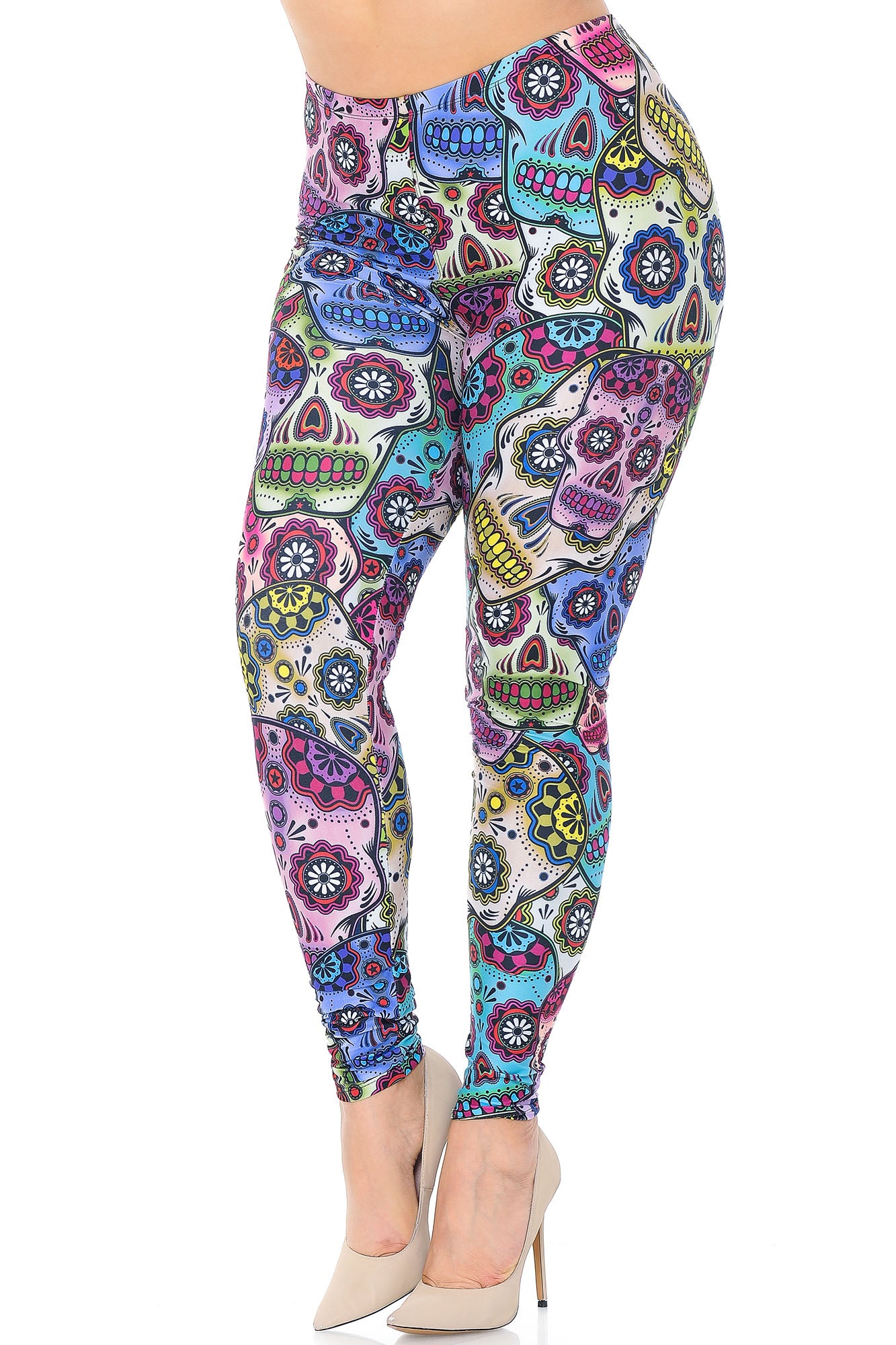 Wholesale Creamy Soft Sugar Skull Plus Size Leggings - USA Fashion