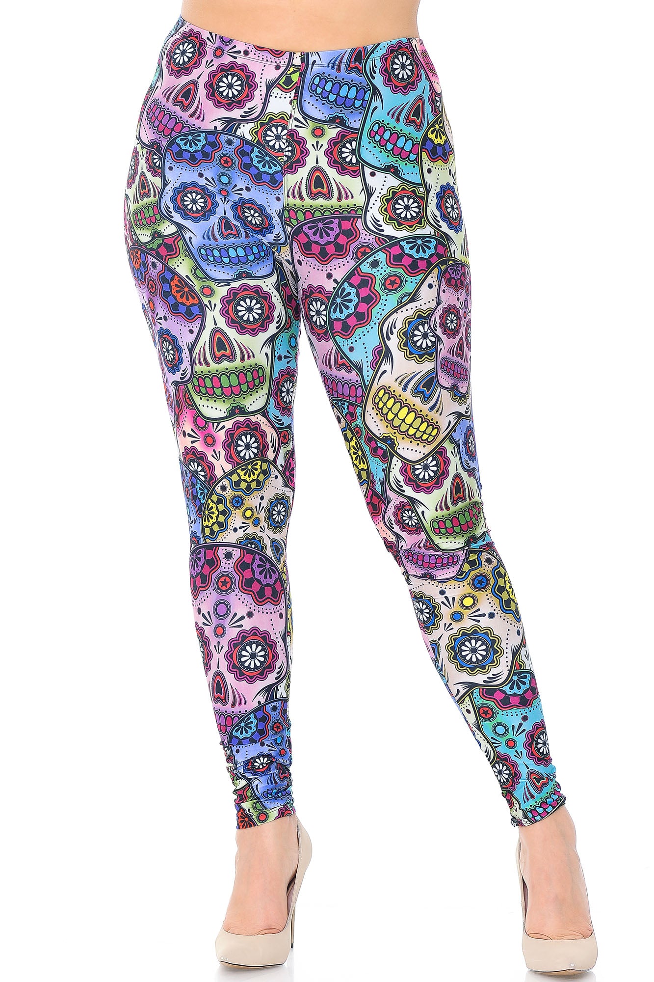 Wholesale Creamy Soft Sugar Skull Plus Size Leggings - USA Fashion