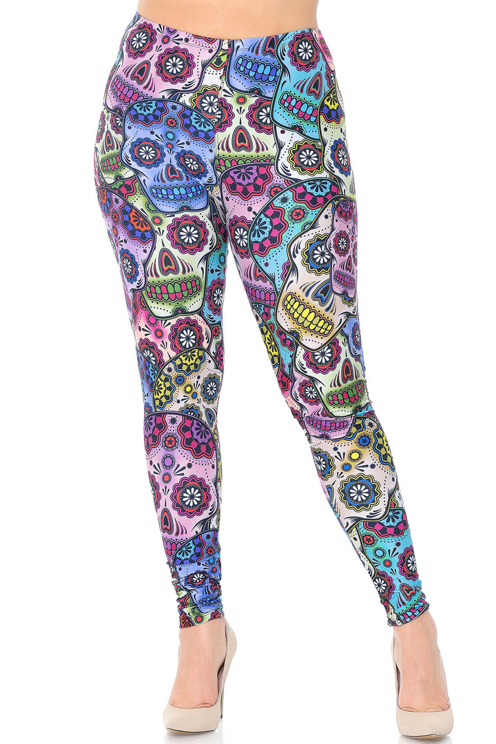 Wholesale Creamy Soft Sugar Skull Plus Size Leggings - USA Fashion
