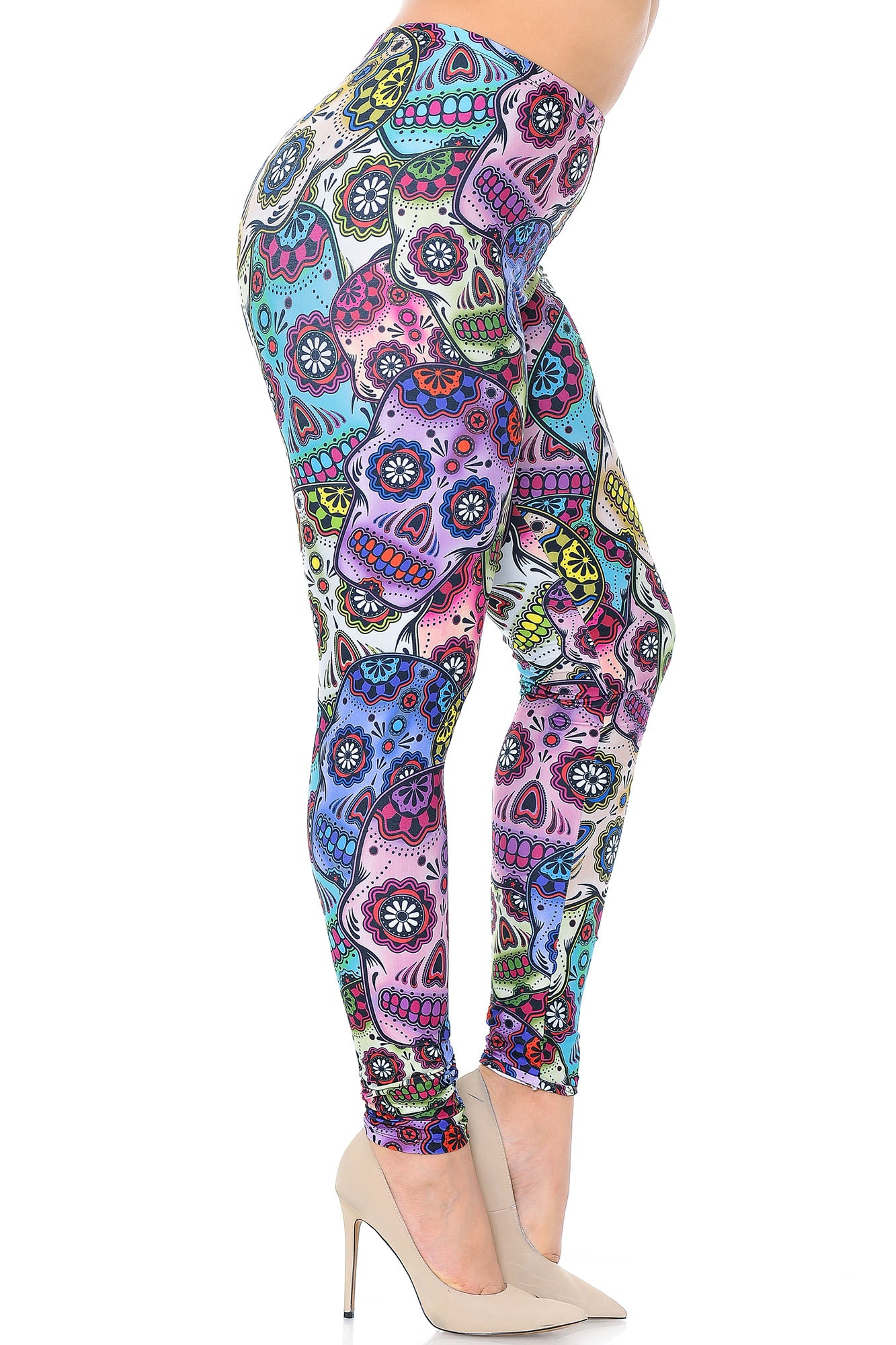 Wholesale Creamy Soft Sugar Skull Plus Size Leggings - USA Fashion