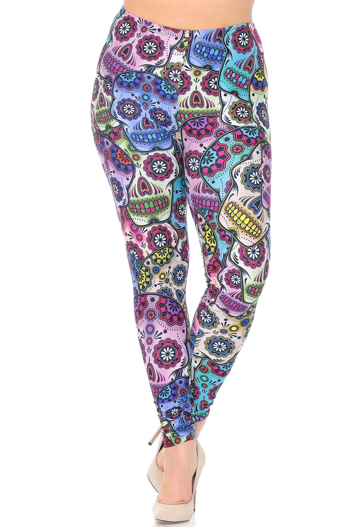 Wholesale Creamy Soft Sugar Skull Plus Size Leggings - USA Fashion