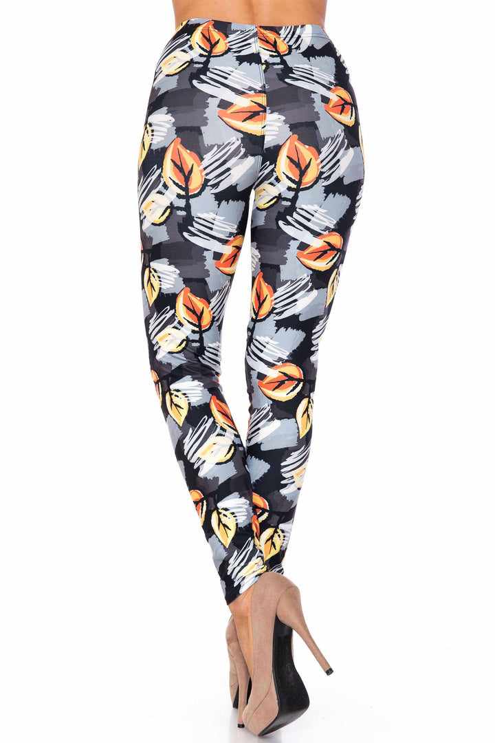 Wholesale Creamy Soft Orange Leaf Breeze Plus Size Leggings - USA Fashion