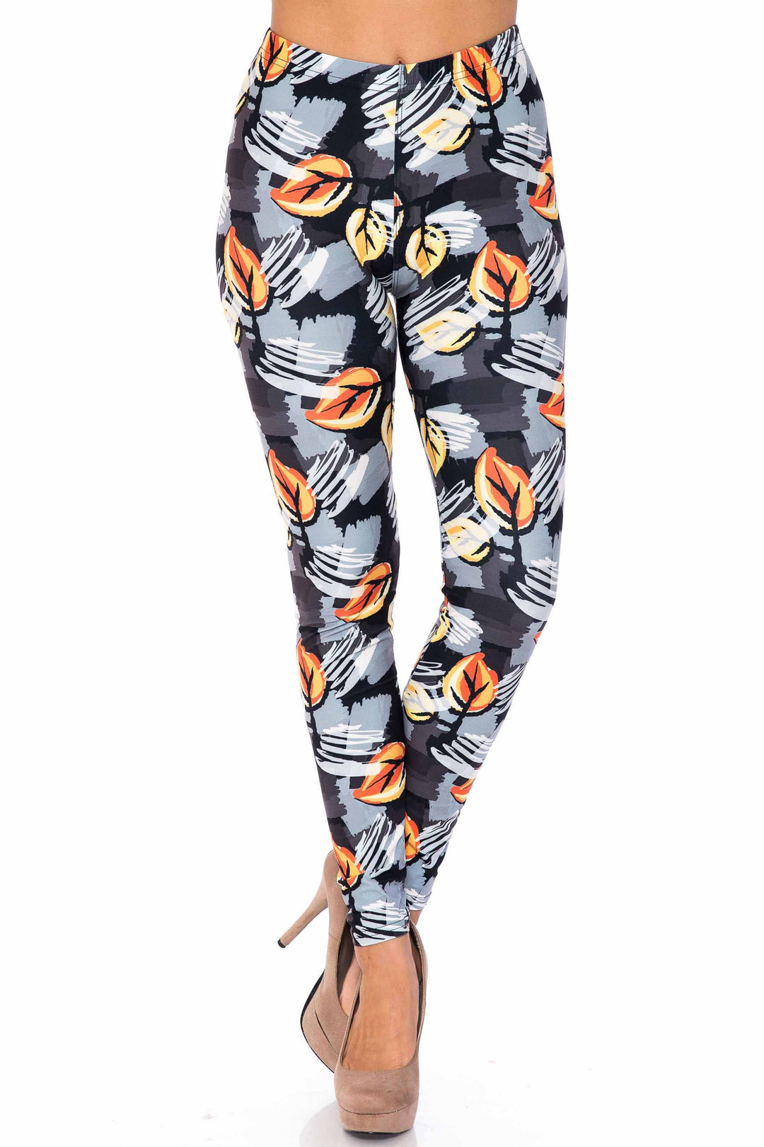 Wholesale Creamy Soft Orange Leaf Breeze Plus Size Leggings - USA Fashion