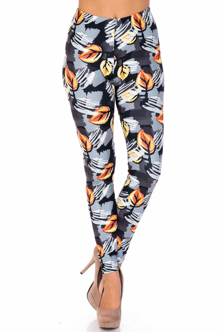 Wholesale Creamy Soft Orange Leaf Breeze Plus Size Leggings - USA Fashion