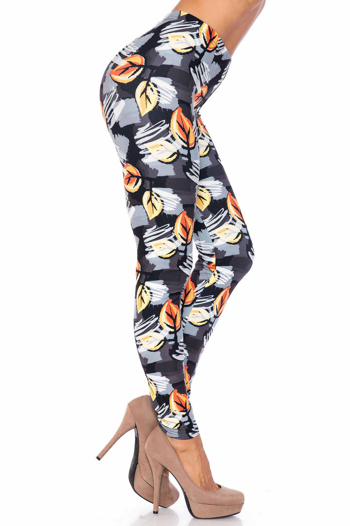 Wholesale Creamy Soft Orange Leaf Breeze Plus Size Leggings - USA Fashion