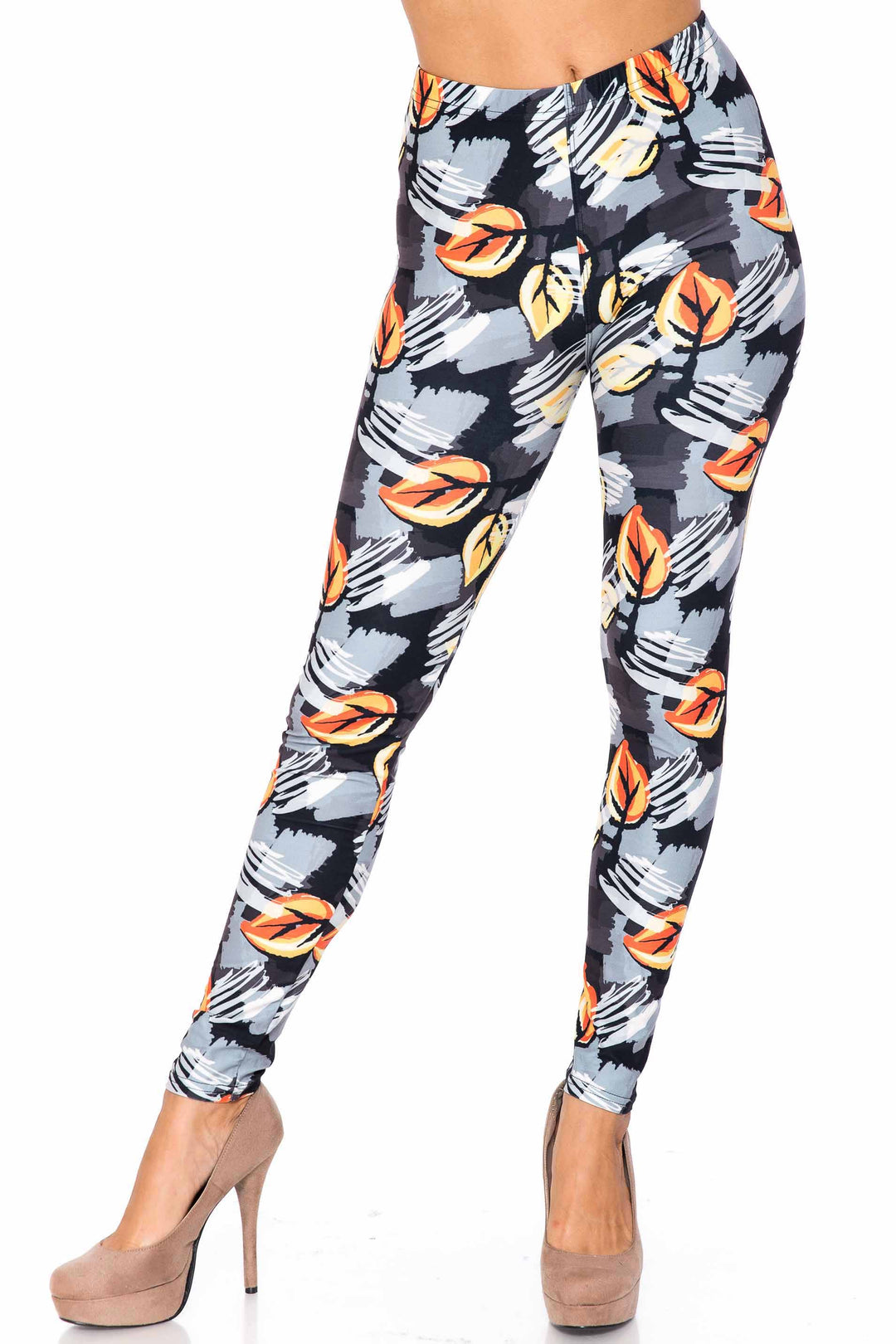 Wholesale Creamy Soft Orange Leaf Breeze Plus Size Leggings - USA Fashion