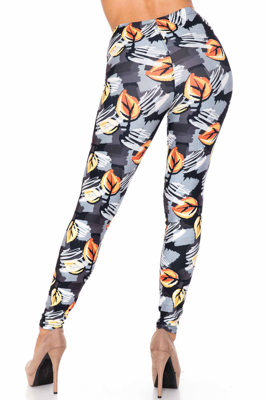Wholesale Creamy Soft Orange Leaf Breeze Plus Size Leggings - USA Fashion