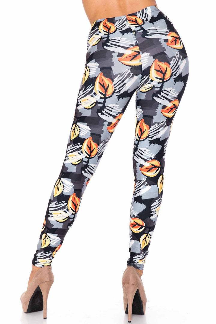 Wholesale Creamy Soft Orange Leaf Breeze Plus Size Leggings - USA Fashion