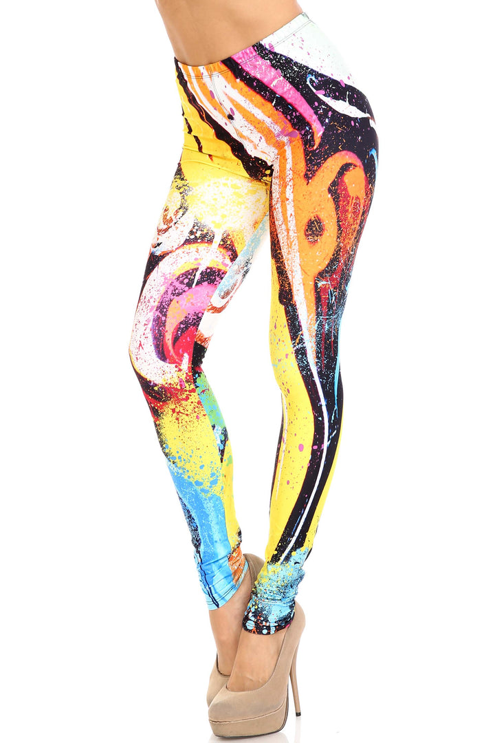 Wholesale Creamy Soft Colorful Paint Strokes Plus Size Leggings - USA Fashion