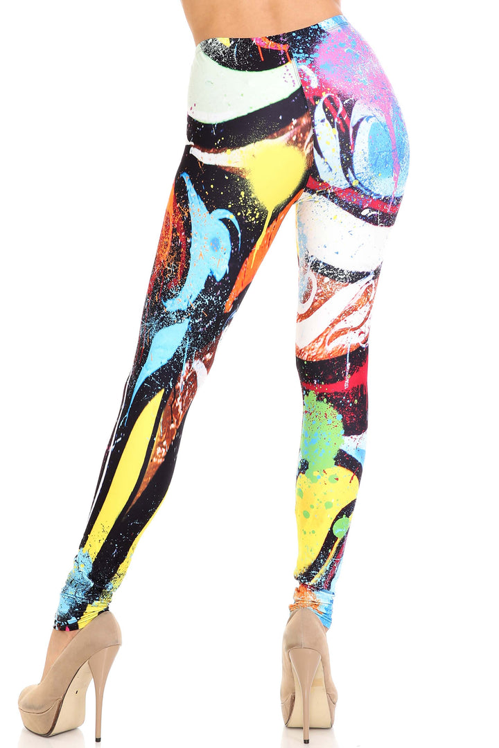 Wholesale Creamy Soft Colorful Paint Strokes Plus Size Leggings - USA Fashion