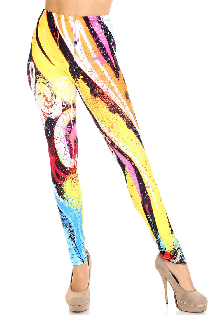 Wholesale Creamy Soft Colorful Paint Strokes Plus Size Leggings - USA Fashion