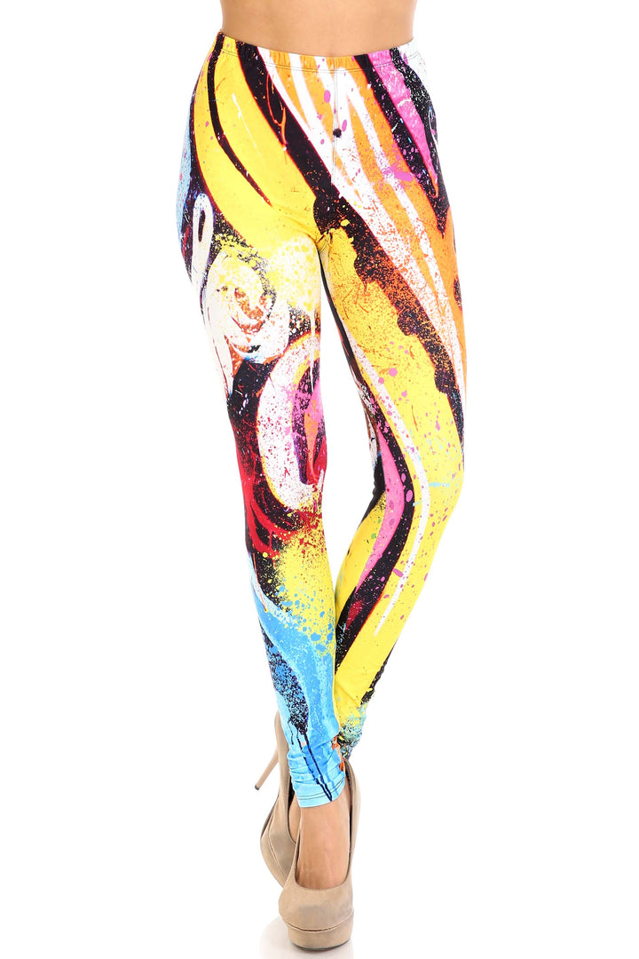 Wholesale Creamy Soft Colorful Paint Strokes Plus Size Leggings - USA Fashion