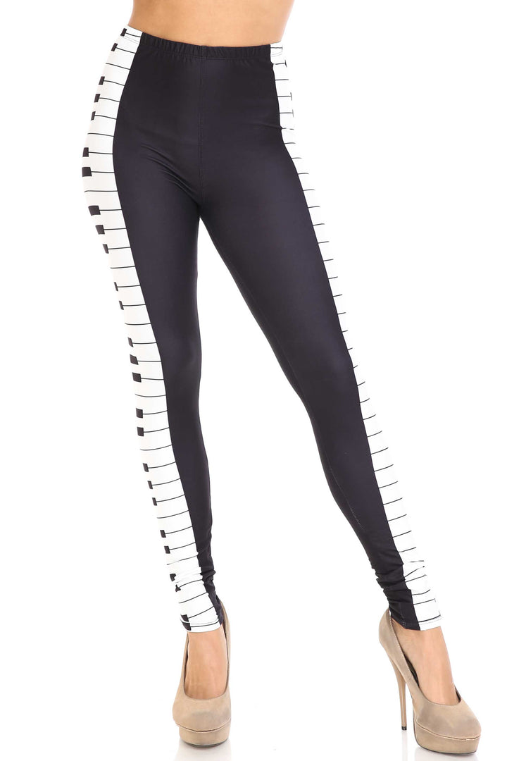 Wholesale Creamy Soft Keys of the Piano Plus Size Leggings - USA Fashion