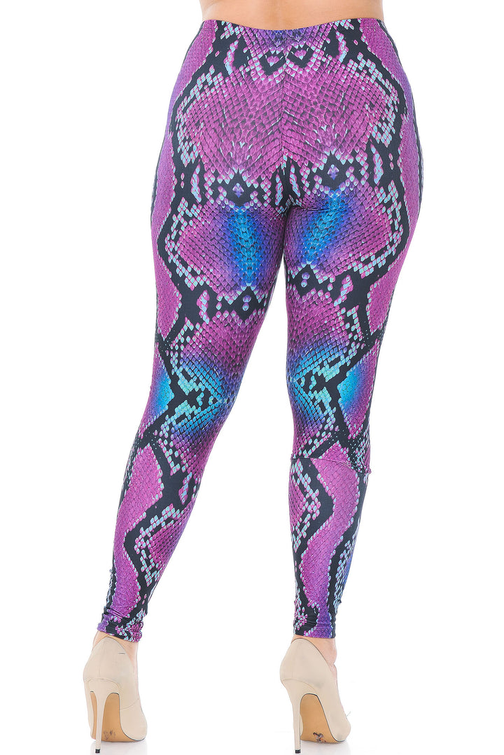 Wholesale Creamy Soft Pink and Blue Snakeskin Plus Size Leggings - USA Fashion