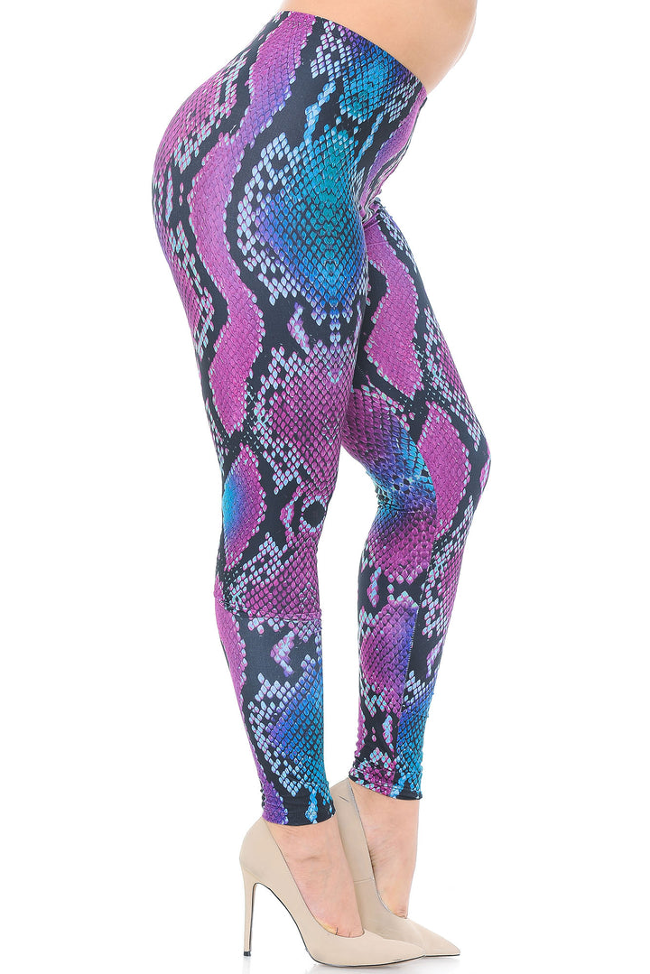 Wholesale Creamy Soft Pink and Blue Snakeskin Plus Size Leggings - USA Fashion