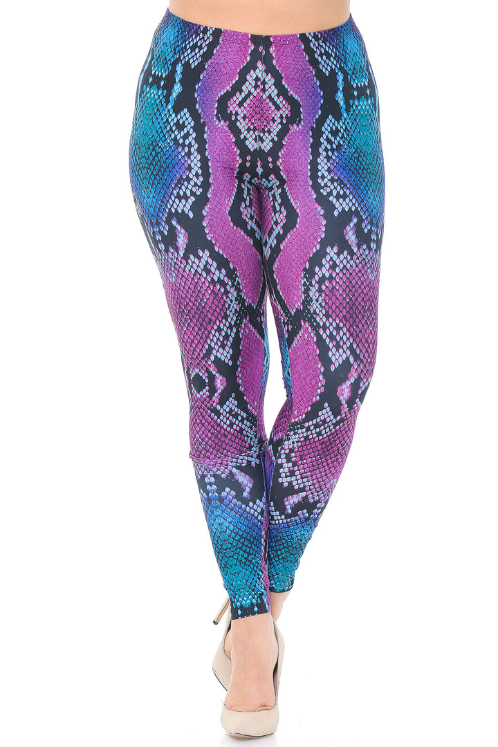 Wholesale Creamy Soft Pink and Blue Snakeskin Plus Size Leggings - USA Fashion