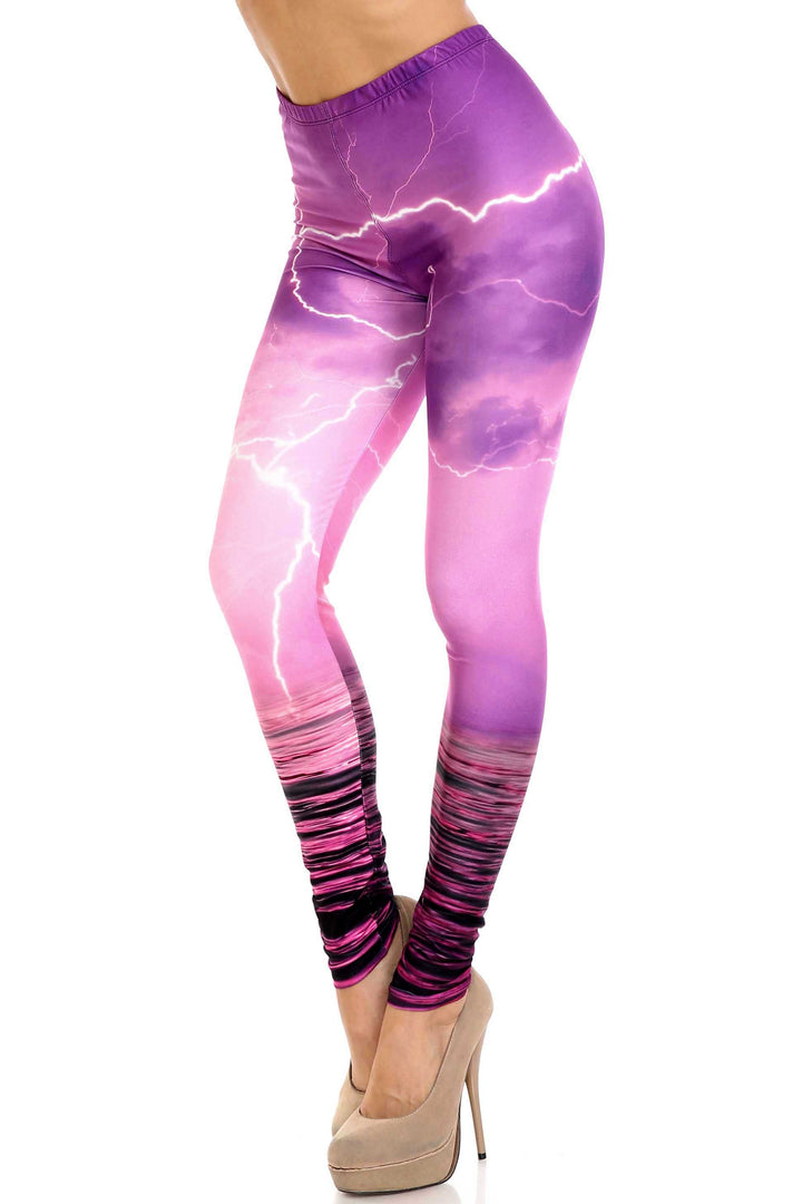 Wholesale Creamy Soft Pink Lightning Storm Plus Size Leggings - USA Fashion