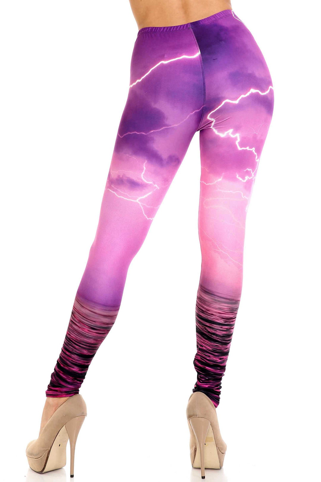 Wholesale Creamy Soft Pink Lightning Storm Plus Size Leggings - USA Fashion