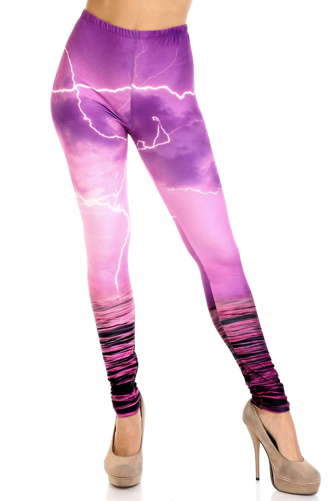 Wholesale Creamy Soft Pink Lightning Storm Plus Size Leggings - USA Fashion