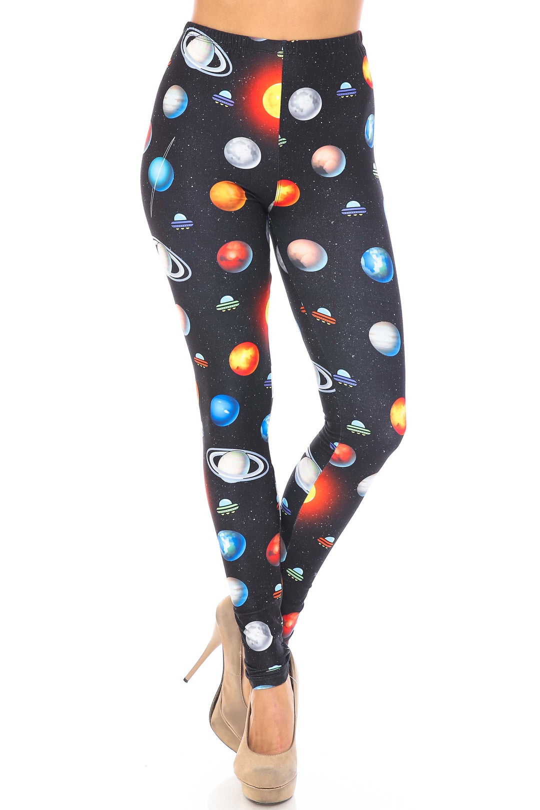 Wholesale Creamy Soft Galaxy Planets Plus Size Leggings - USA Fashion