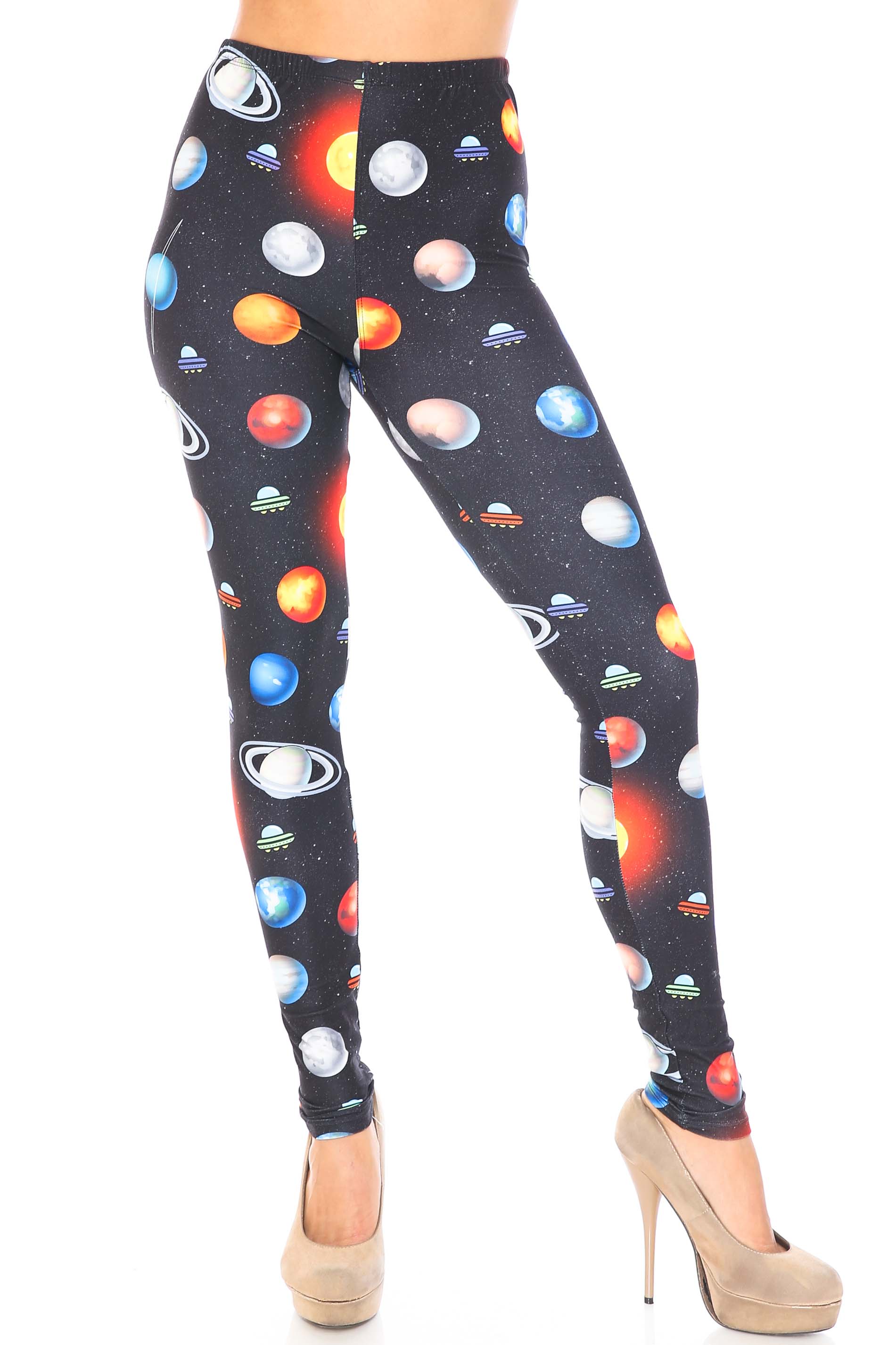 Wholesale Creamy Soft Galaxy Planets Plus Size Leggings - USA Fashion