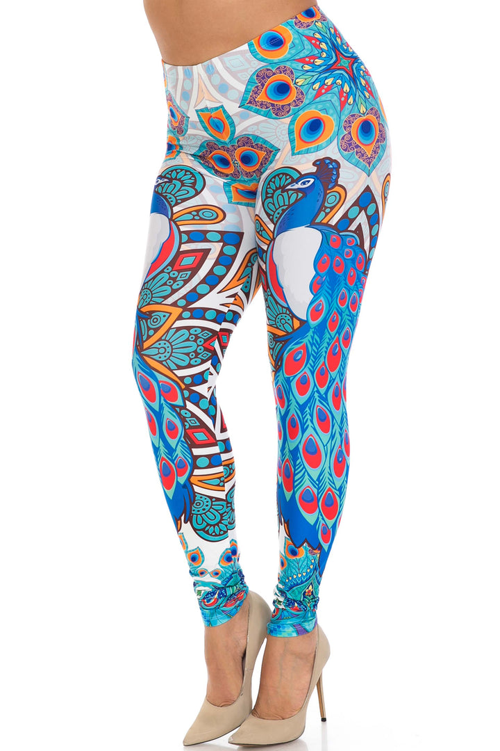 Wholesale Creamy Soft Pristine Peacock Plus Size Leggings - By USA Fashion