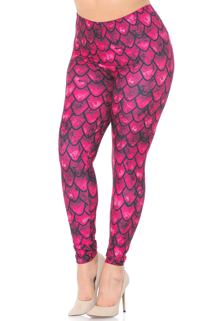 Wholesale Creamy Soft Red Scale Plus Size Leggings - USA Fashion