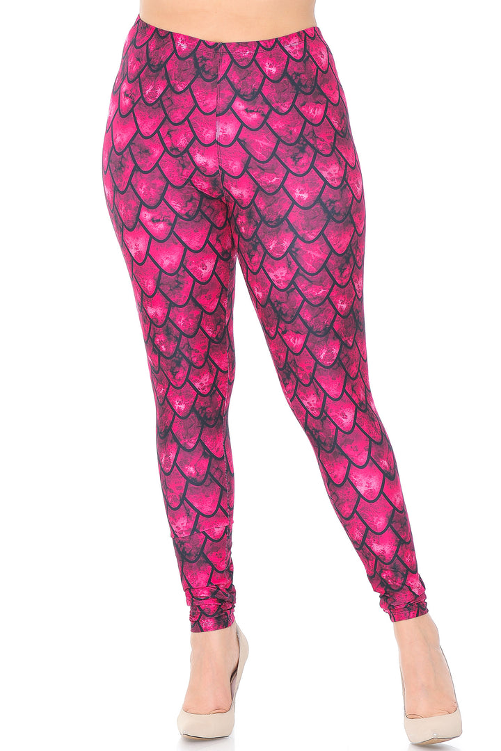 Wholesale Creamy Soft Red Scale Plus Size Leggings - USA Fashion