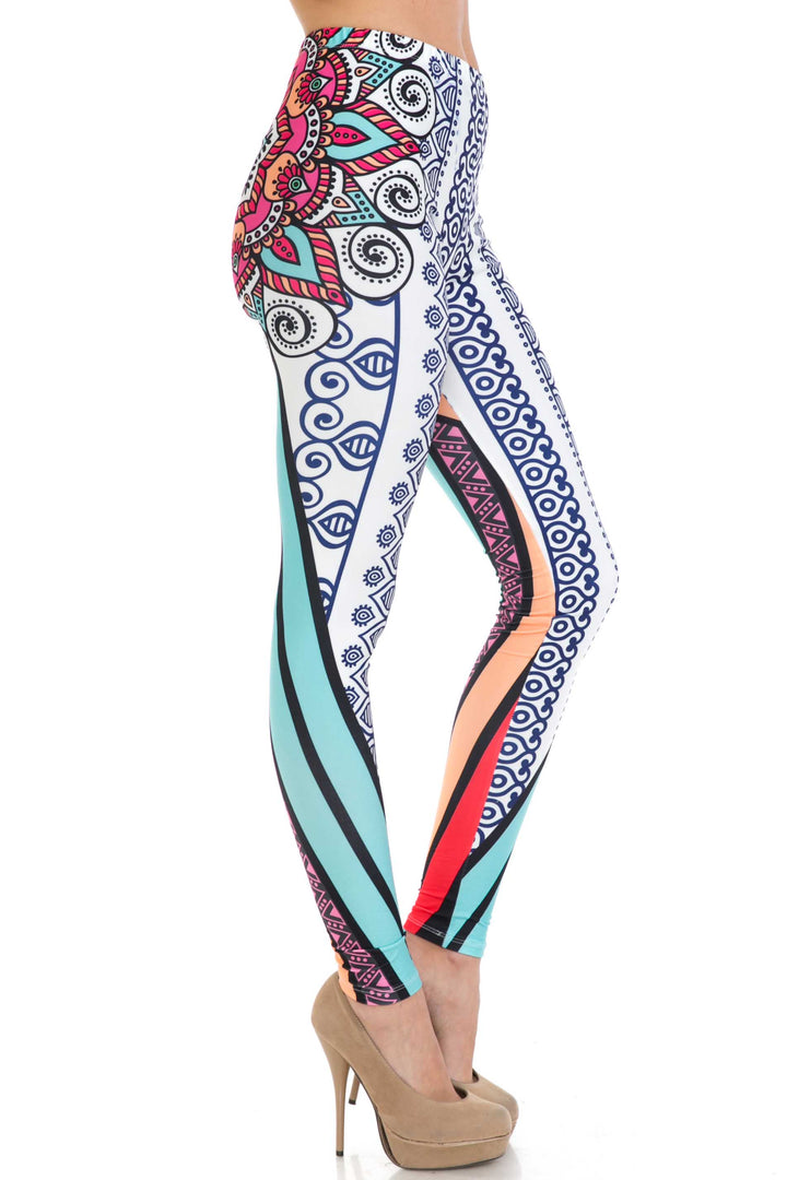 Wholesale Creamy Soft Sexy Vertical Contouring Mandala Plus Size Leggings - USA Fashion