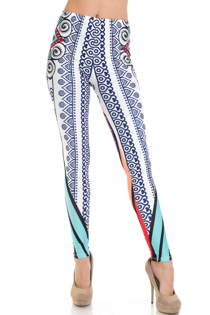 Wholesale Creamy Soft Sexy Vertical Contouring Mandala Plus Size Leggings - USA Fashion