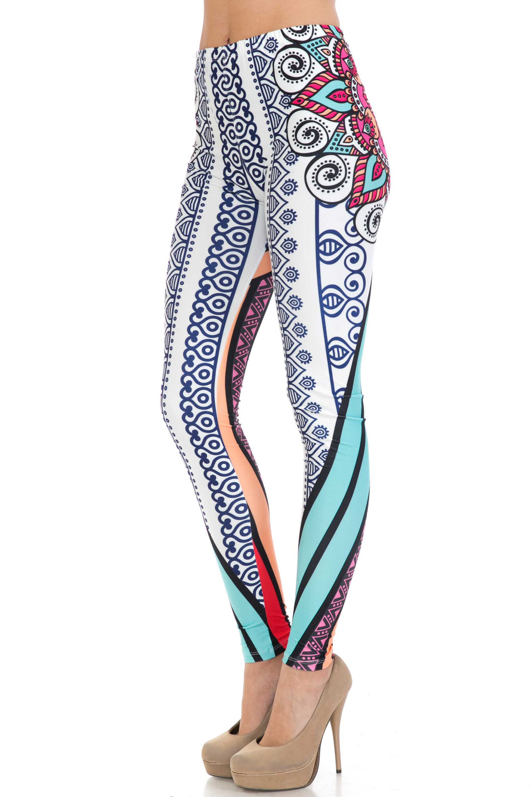 Wholesale Creamy Soft Sexy Vertical Contouring Mandala Plus Size Leggings - USA Fashion