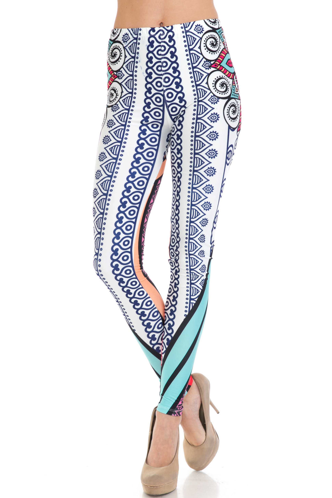 Wholesale Creamy Soft Sexy Vertical Contouring Mandala Plus Size Leggings - USA Fashion