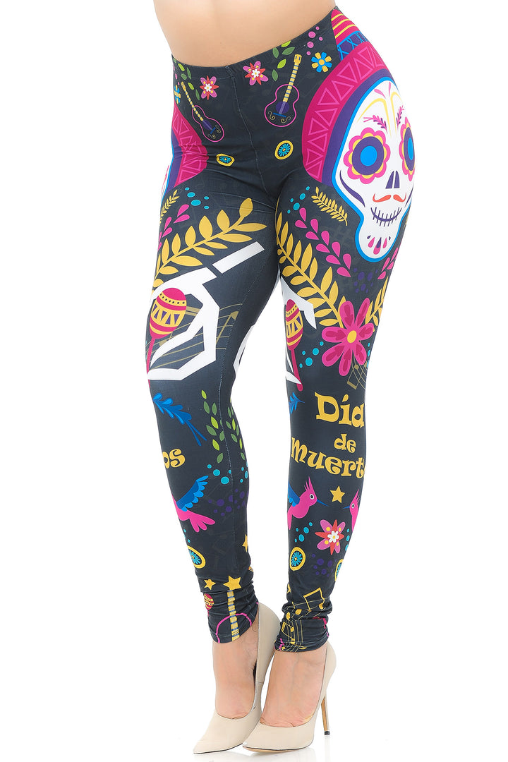 Wholesale Creamy Soft Day of the Dead Plus Size Leggings - USA Fashion