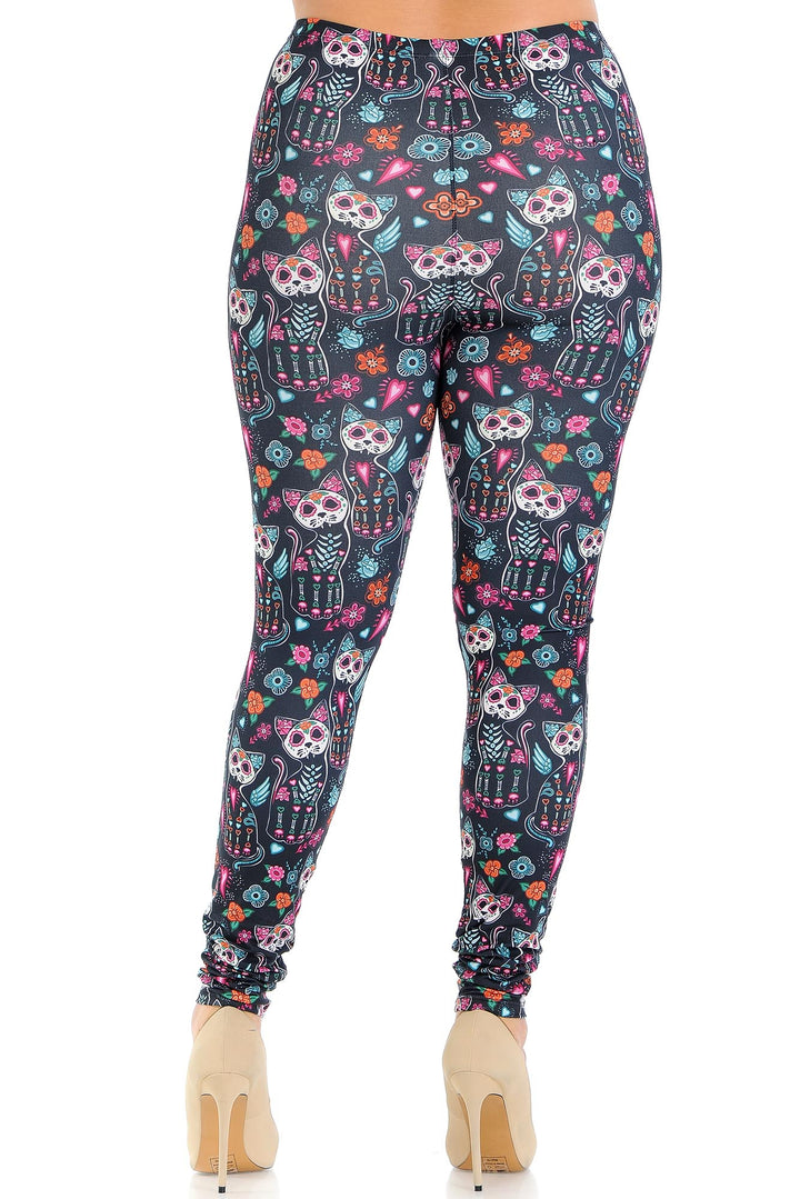 Wholesale Creamy Soft Sugar Skull Kitty Cats Plus Size Leggings - USA Fashion