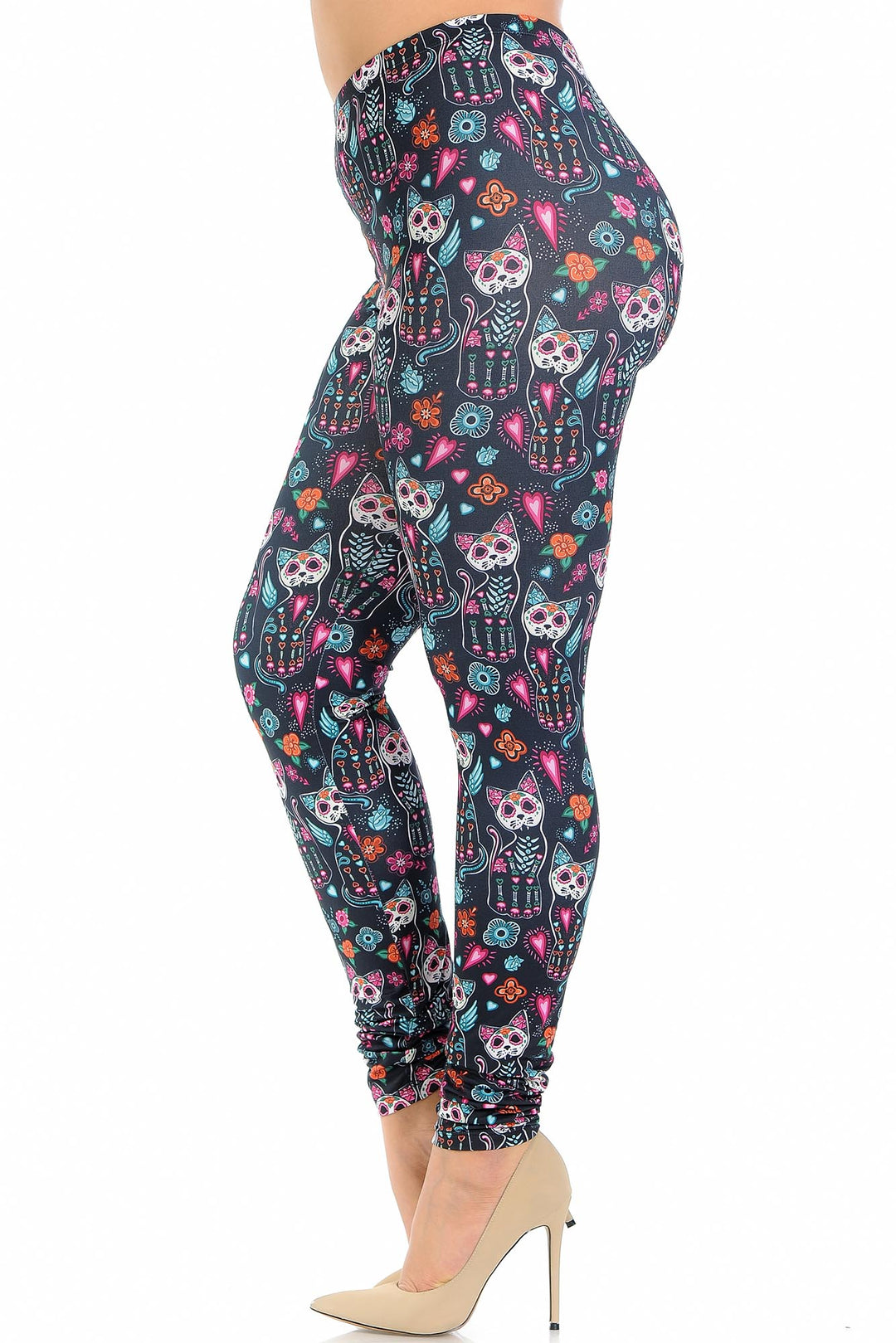 Wholesale Creamy Soft Sugar Skull Kitty Cats Plus Size Leggings - USA Fashion