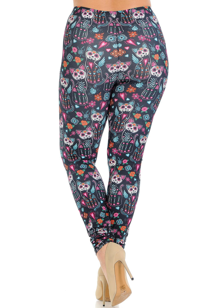 Wholesale Creamy Soft Sugar Skull Kitty Cats Plus Size Leggings - USA Fashion
