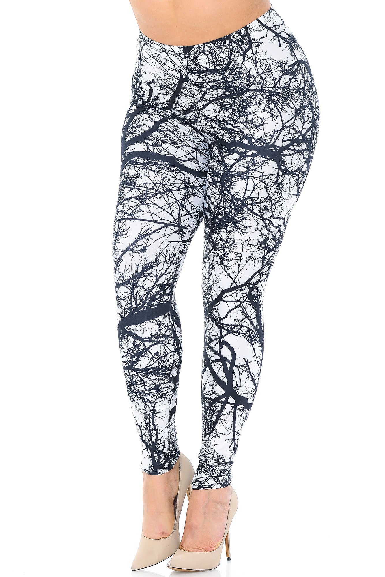 Wholesale Creamy Soft Photo Negative Tree Plus Size Leggings - USA Fashion