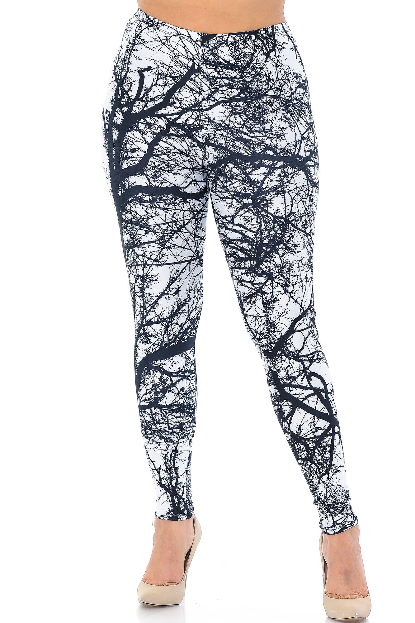 Wholesale Creamy Soft Photo Negative Tree Plus Size Leggings - USA Fashion