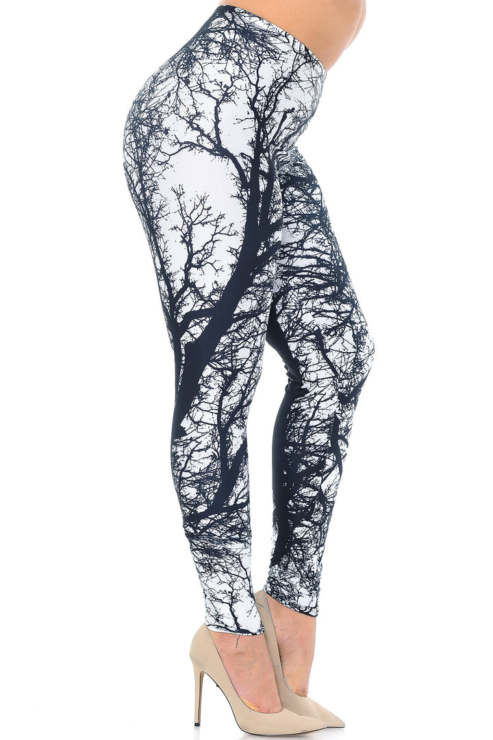 Wholesale Creamy Soft Photo Negative Tree Plus Size Leggings - USA Fashion