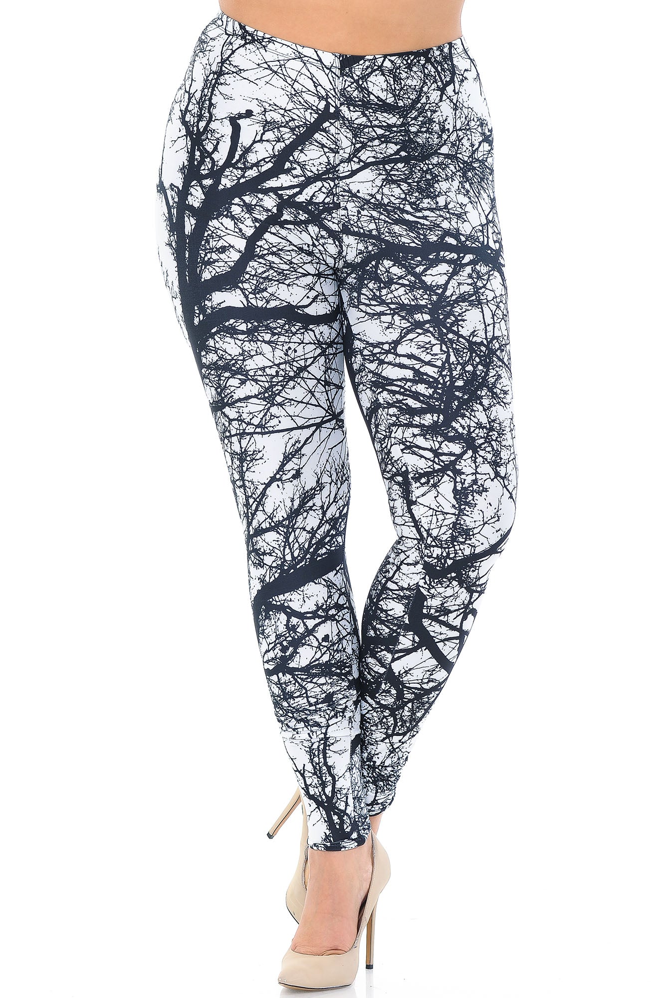 Wholesale Creamy Soft Photo Negative Tree Plus Size Leggings - USA Fashion