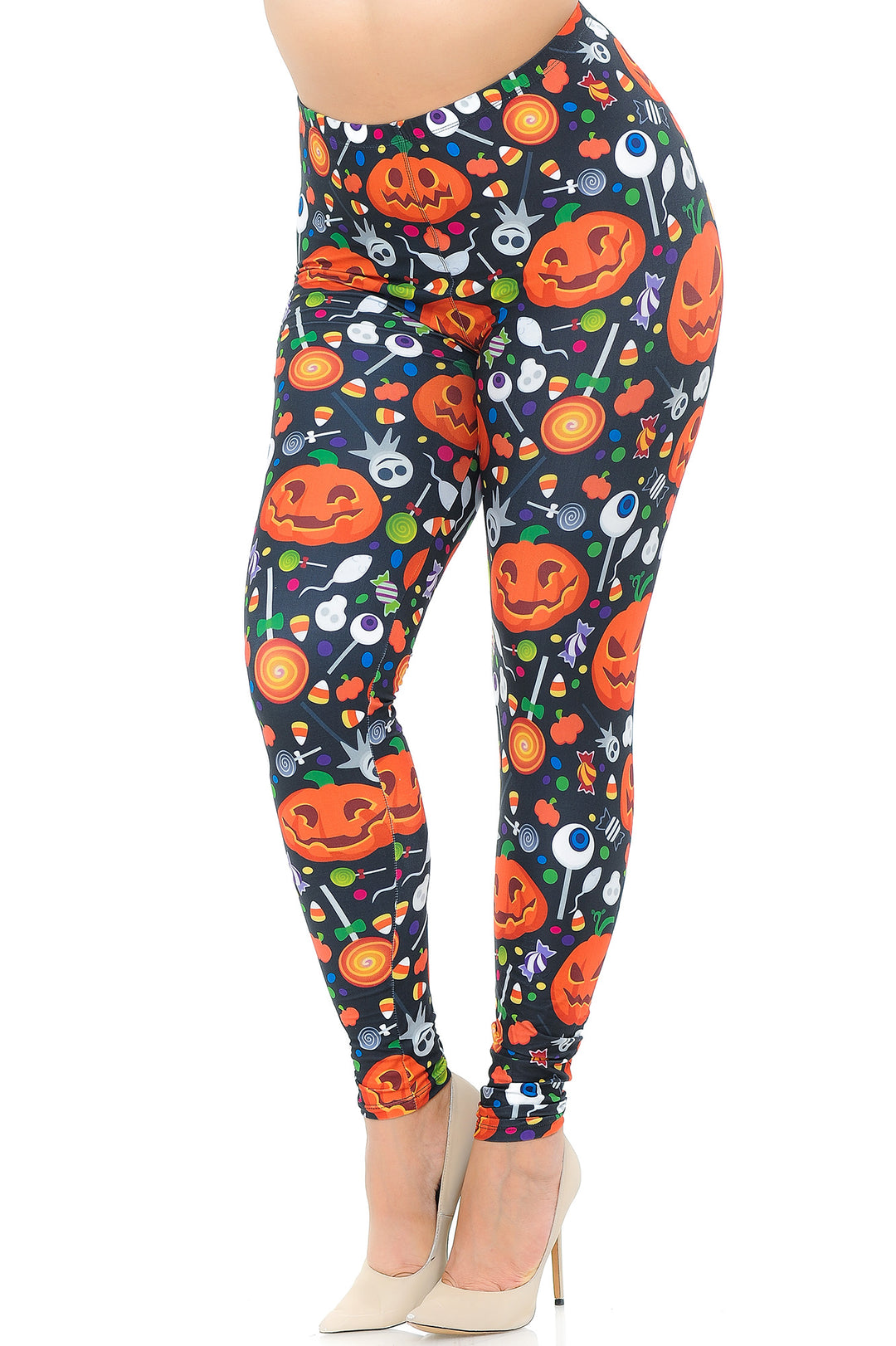 Wholesale Creamy Soft Pumpkins and Halloween Candy Plus Size Leggings - USA Fashion