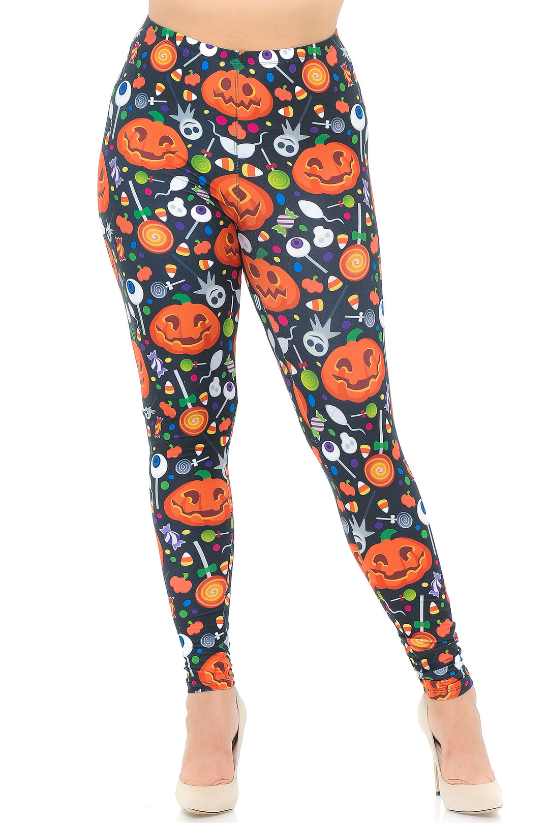 Wholesale Creamy Soft Pumpkins and Halloween Candy Plus Size Leggings - USA Fashion